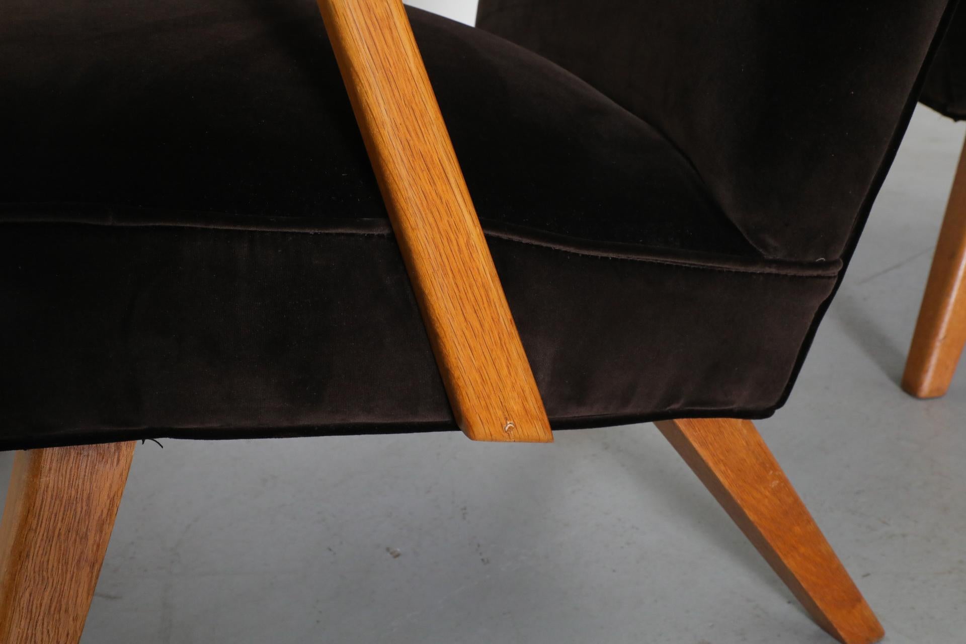 Pair of Karl Nothhelfer Style Danish Modern Easy Chairs in Cafe Velvet 14