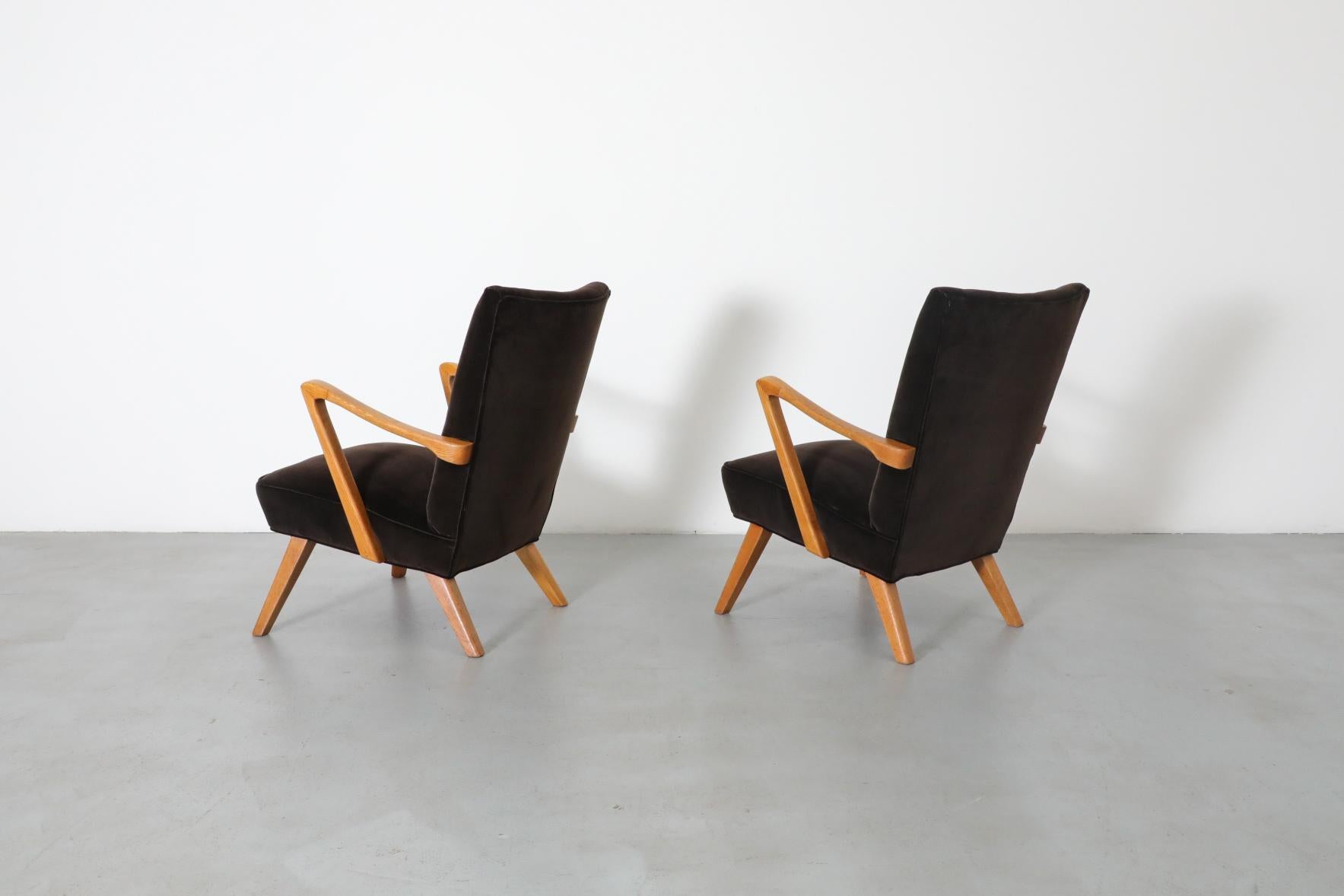 Pair of Karl Nothhelfer Style Danish Modern Easy Chairs in Cafe Velvet 1