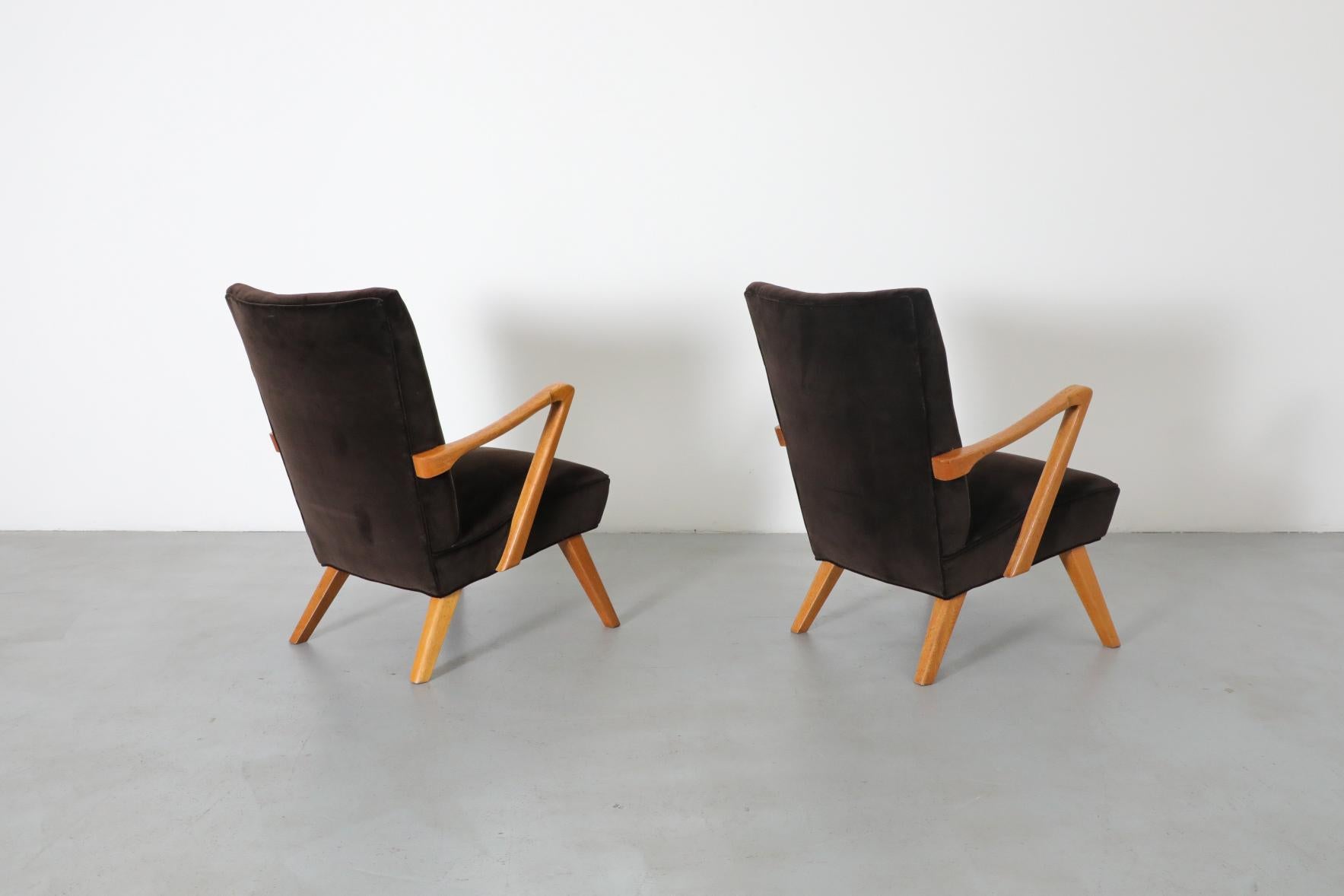Pair of Karl Nothhelfer Style Danish Modern Easy Chairs in Cafe Velvet 3