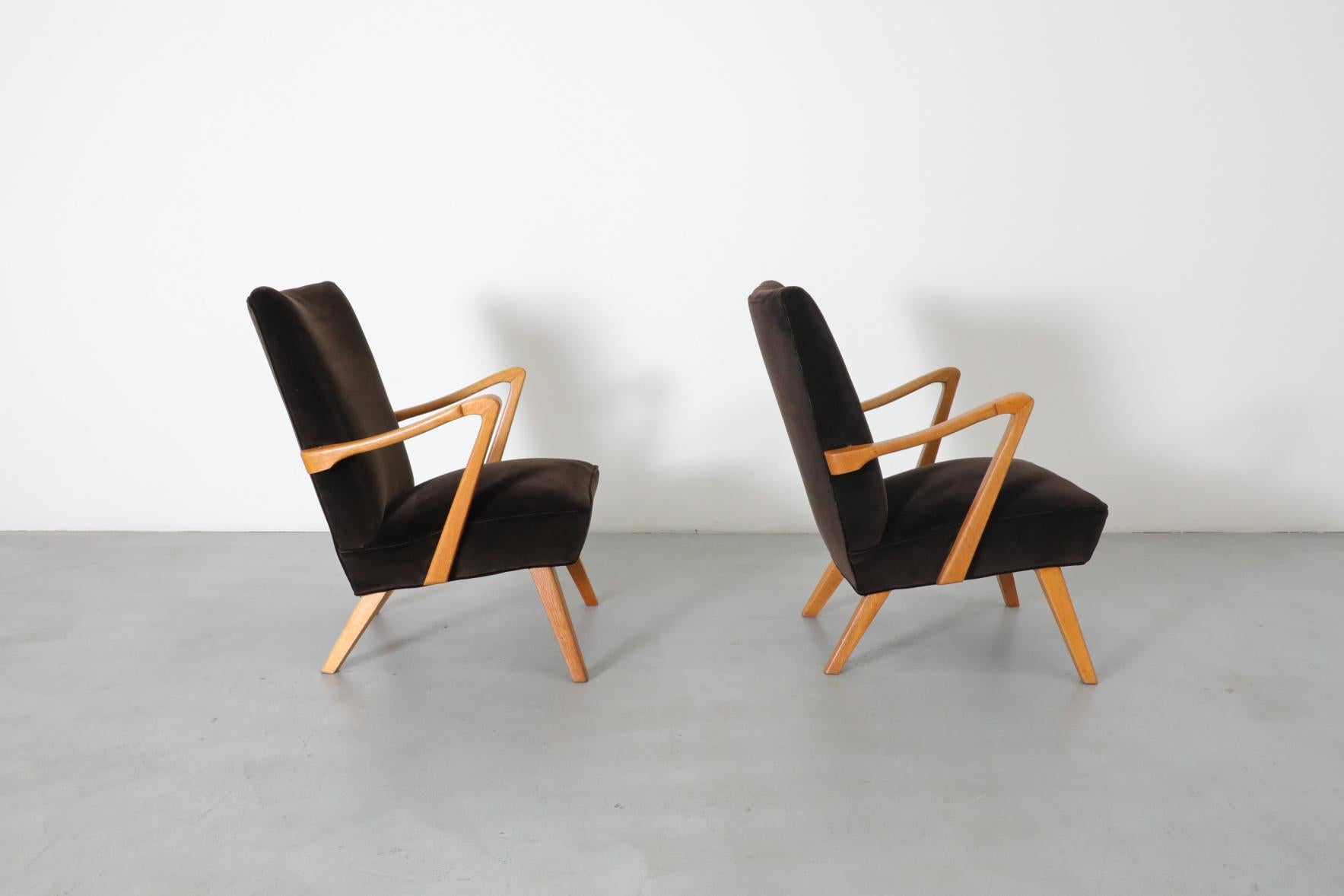 Pair of Karl Nothhelfer Style Danish Modern Easy Chairs in Cafe Velvet 4