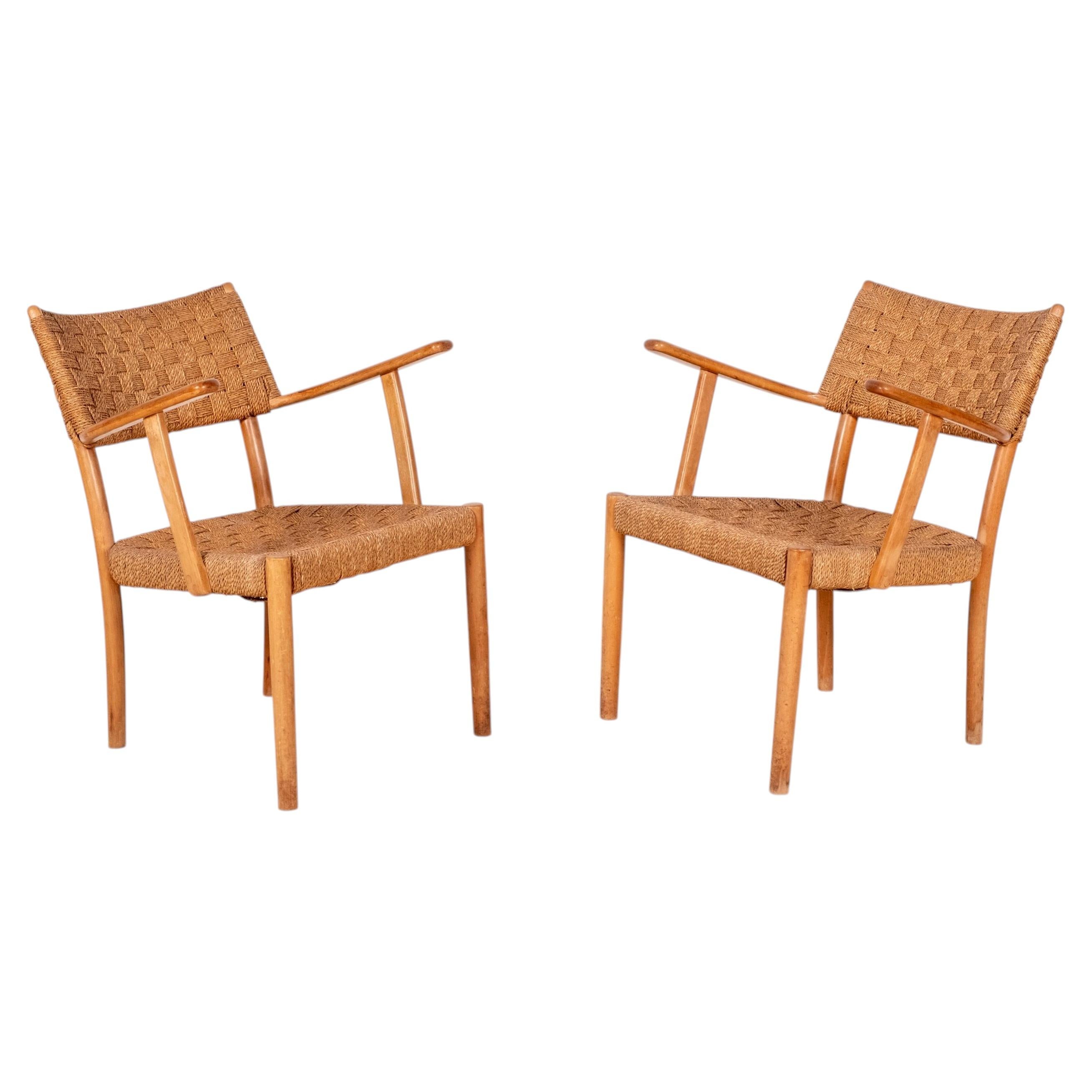 Pair of Karl Schrøder Model 1570 Lounge Chairs for Fritz Hansen, Denmark, 1930s
