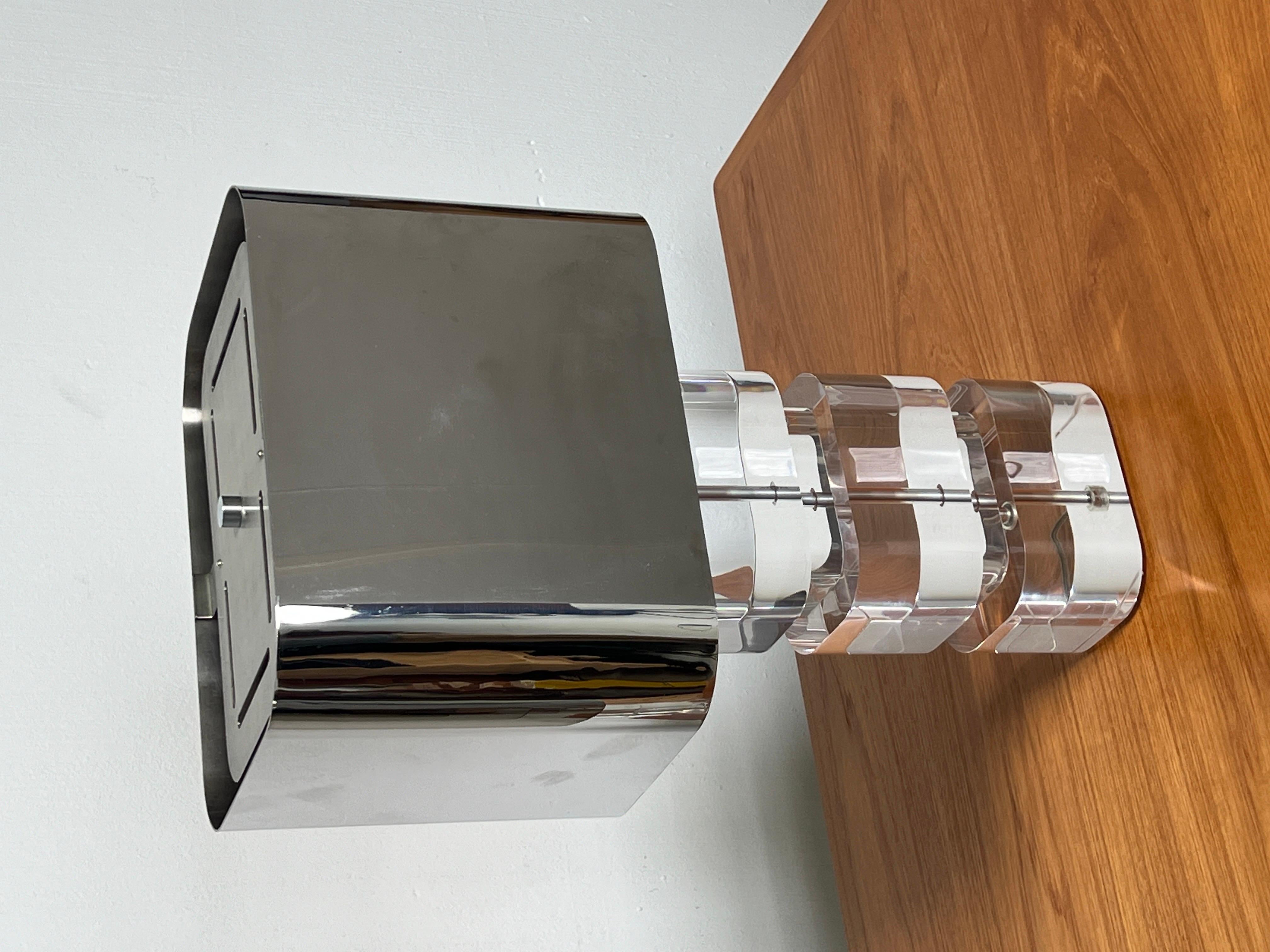 Pair of Karl Springer Acrylic Table Lamps with Stainless Steel Shades 7