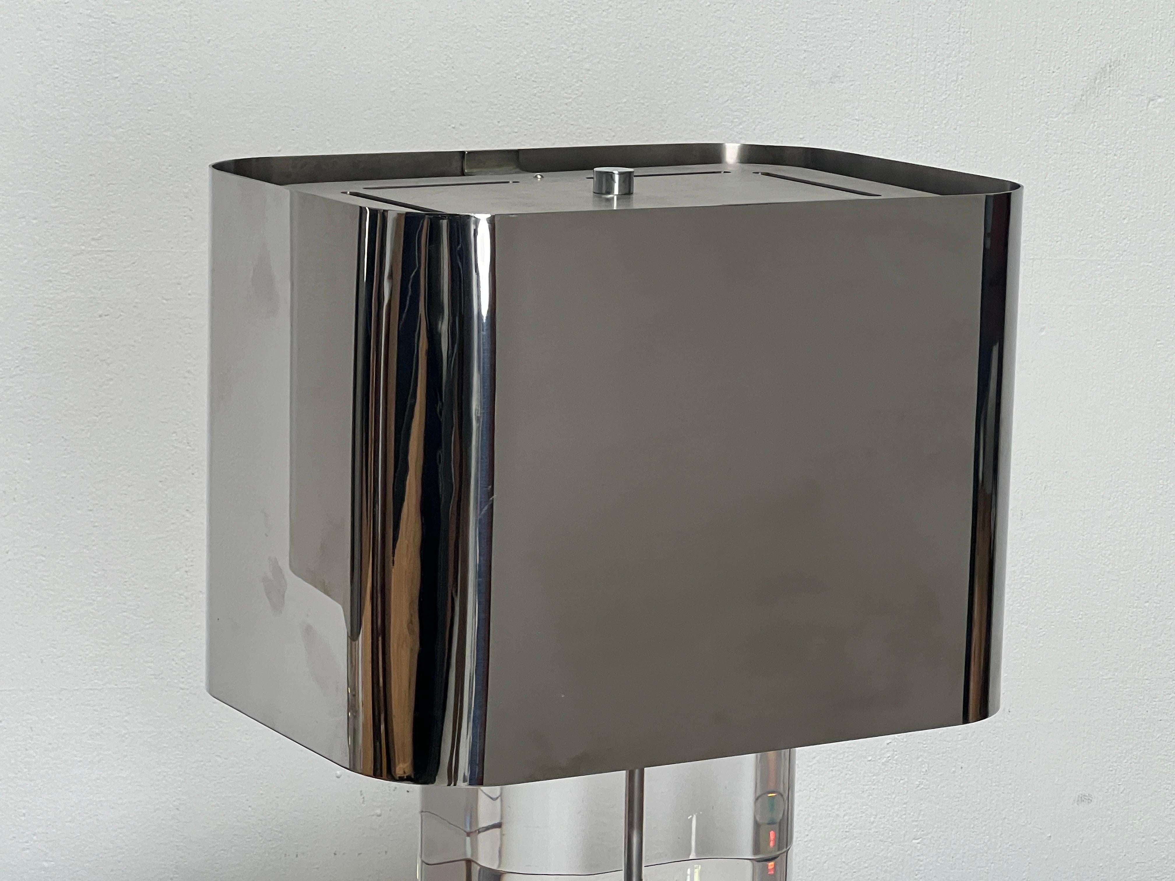 Pair of Karl Springer Acrylic Table Lamps with Stainless Steel Shades 10