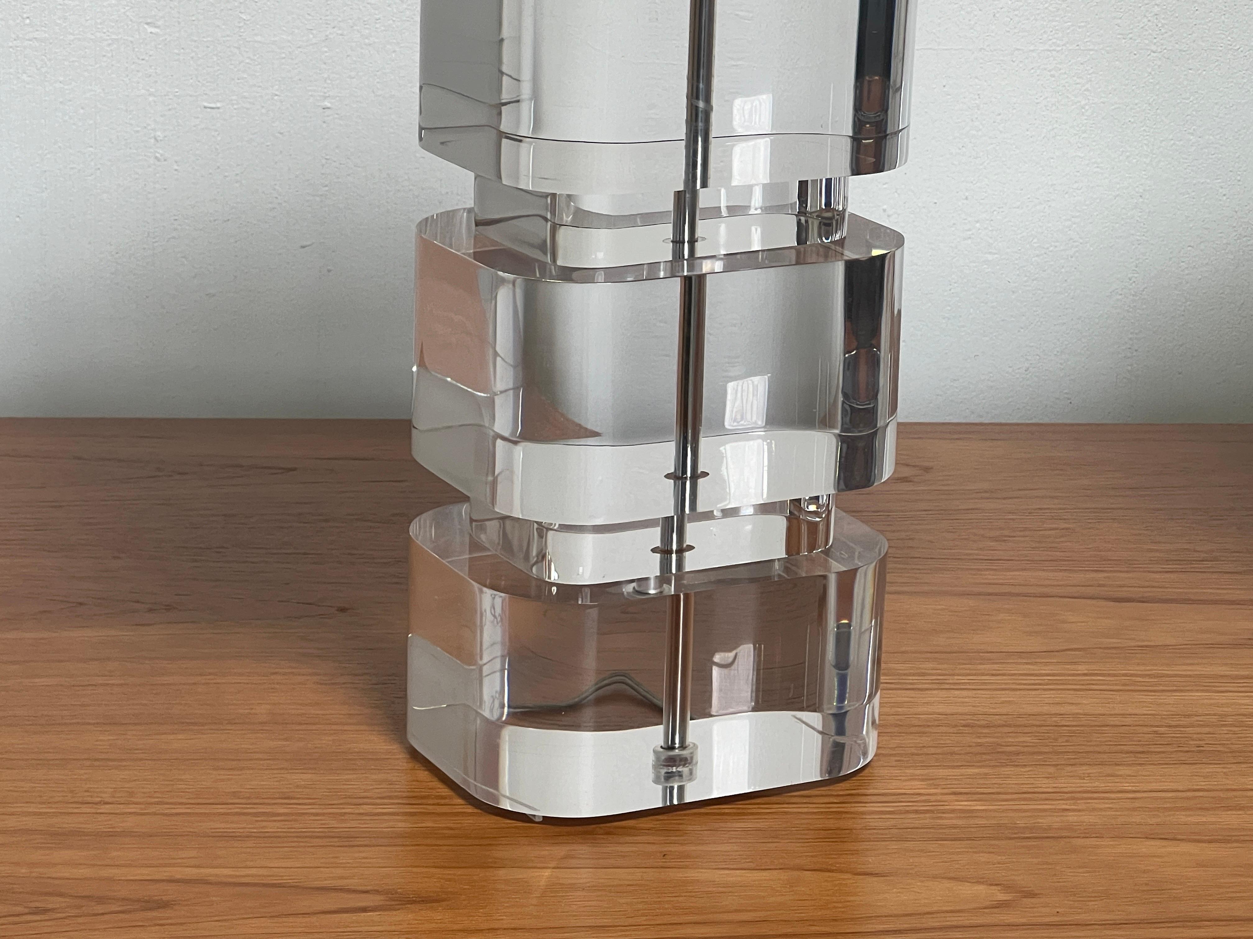 Pair of Karl Springer Acrylic Table Lamps with Stainless Steel Shades 11
