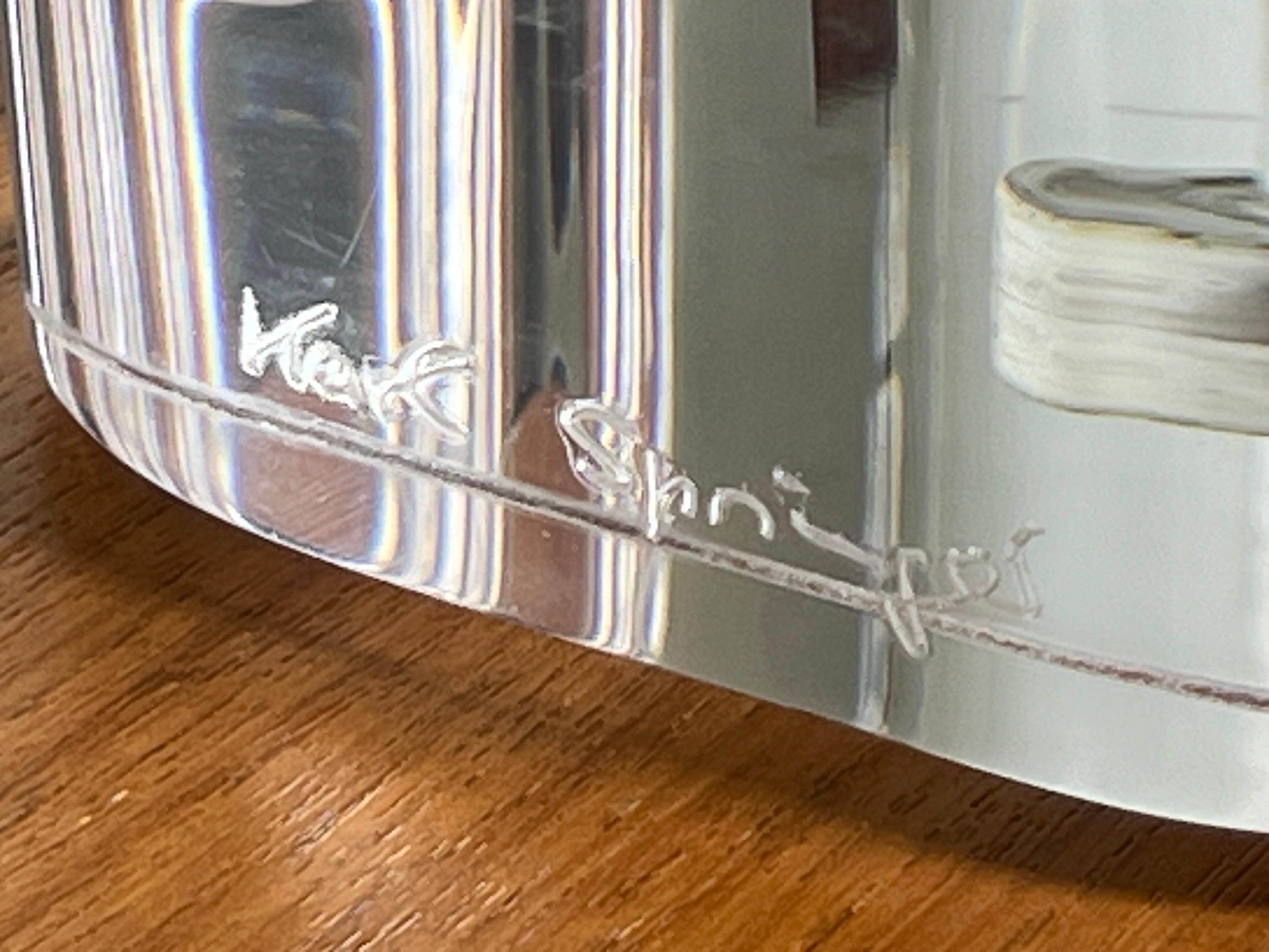 Pair of Karl Springer Acrylic Table Lamps with Stainless Steel Shades 2