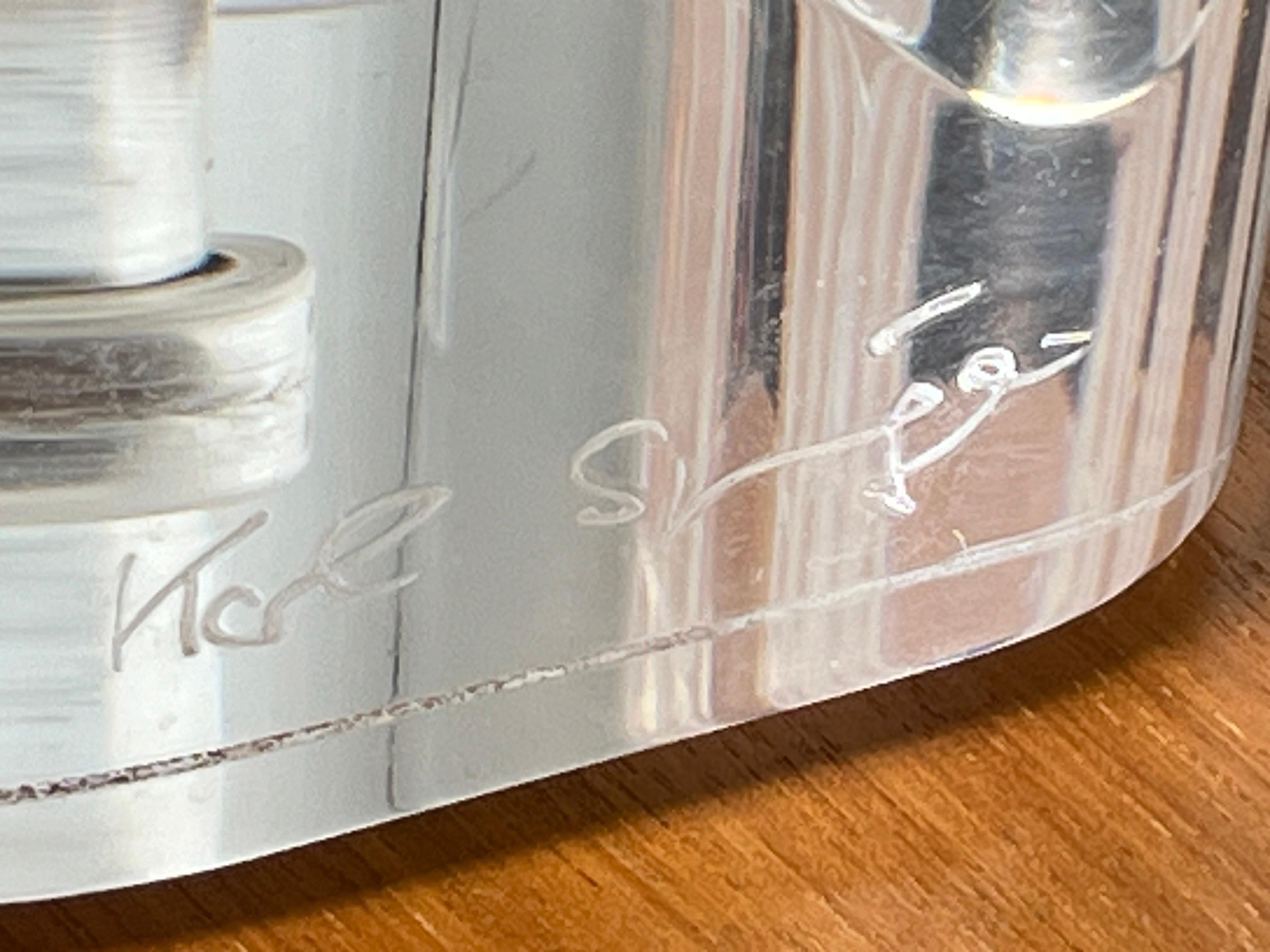 Pair of Karl Springer Acrylic Table Lamps with Stainless Steel Shades 3
