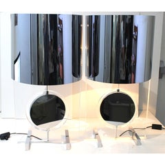 Pair of Karl Springer Attributed Lucite & Chrome Table Lamps