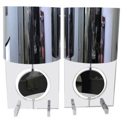 Pair of Karl Springer Attributed Lucite 
Chrome Table Lamps