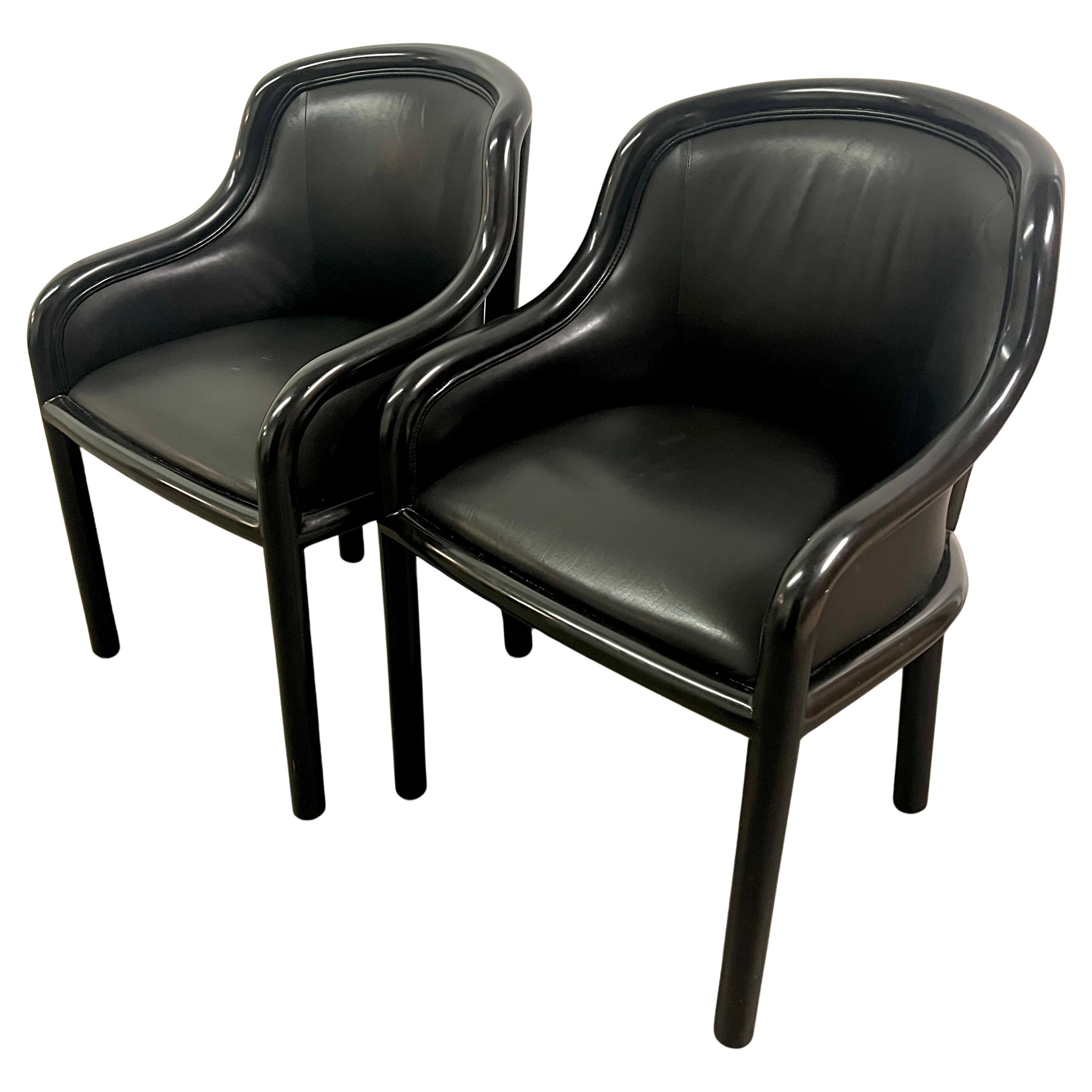 Pair of Karl Springer Black Lacquered Chairs with Lambskin Seats