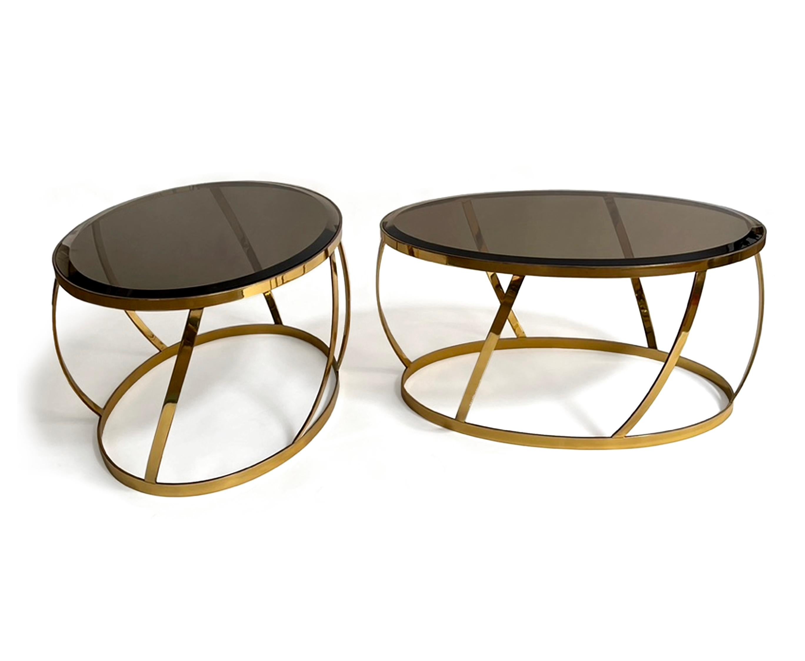 American Pair of Karl Springer Brass and Glass Side Tables