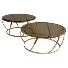 Pair of Karl Springer Brass and Glass Side Tables