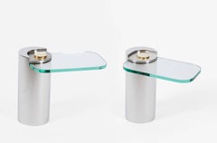 Pair of Karl Springer Polished Steel and Brass Sculpture Leg Tables