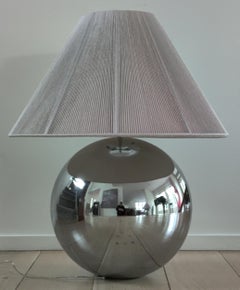 Paire de lampes à boules Karl Springer en chrome et abat-jour à cordes violettes d'origine, années 1980