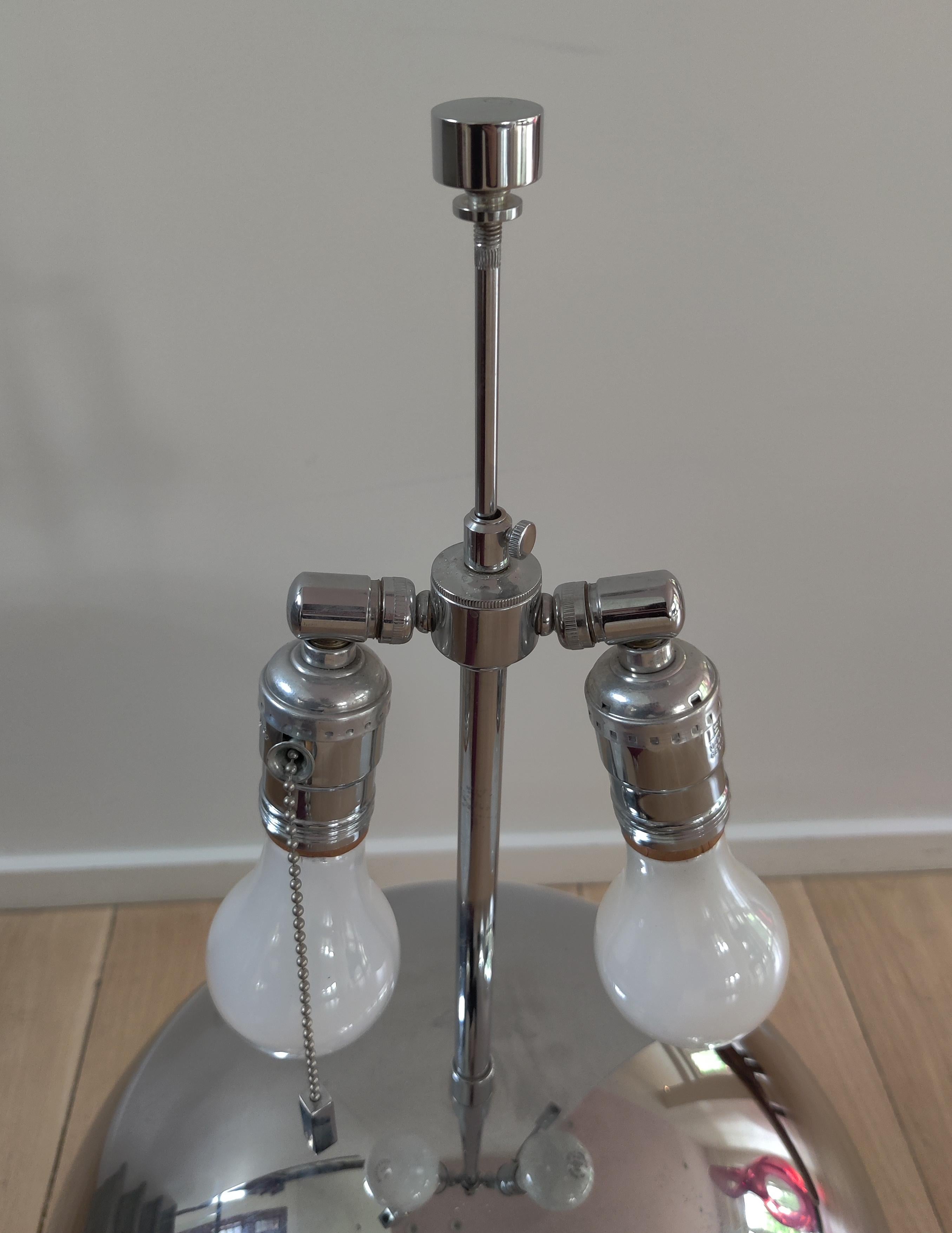 Brass Pair of Karl Springer Chrome and Original Purple String Shade Ball Lamps, 1980s For Sale