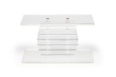 Pair of Karl Springer Contemporary American Stacked Clear Lucite Benches