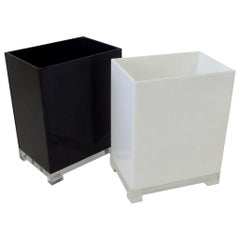 Pair of Acrylic Lucite Waste Baskets Black White Trash Cans
