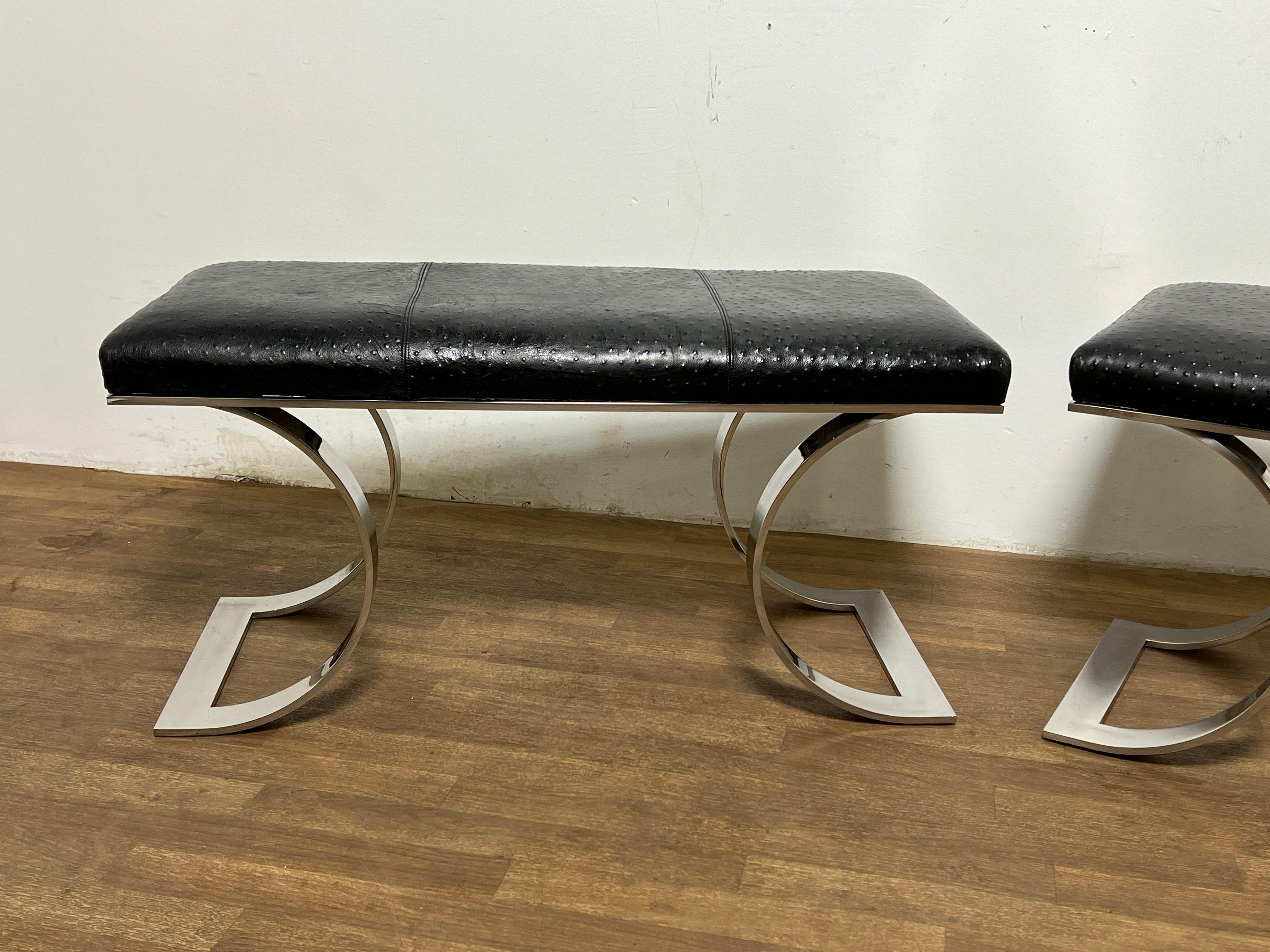 Pair of Karl Springer JMF “C” benches, the 36