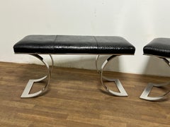 Pair of Karl Springer JMF "C" Benches in Original Ostrich Leather
