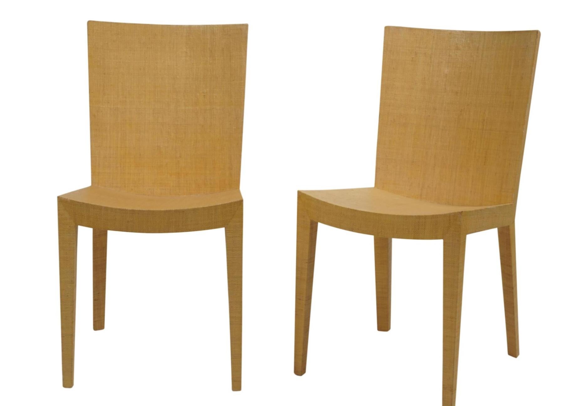 American Pair of Karl Springer JMF Mid Century Modern Raffia Side Chairs