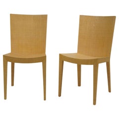 Vintage Pair of Karl Springer JMF Mid Century Modern Raffia Side Chairs