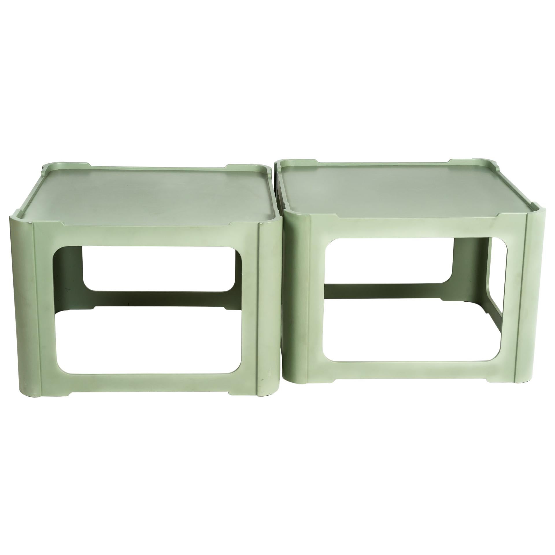 Pair of Karl Springer Leather Side Tables in Mint