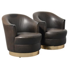 Pair of Karl Springer Leather Swivel Lounge Chairs