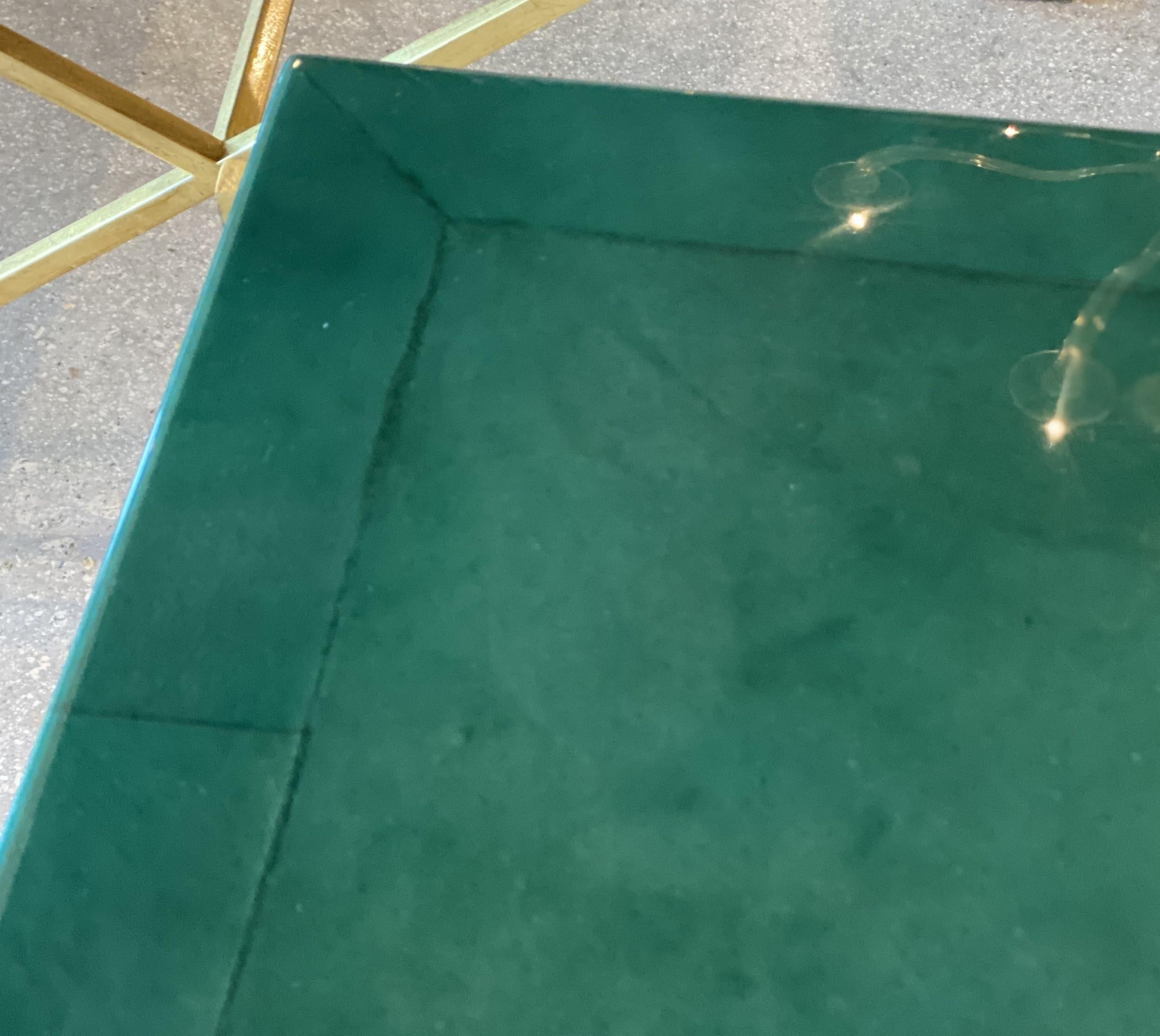 PAIR of JMF Greek Key Low End Tables w/ Emerald (green) Goatskin Tops and gilt metal 