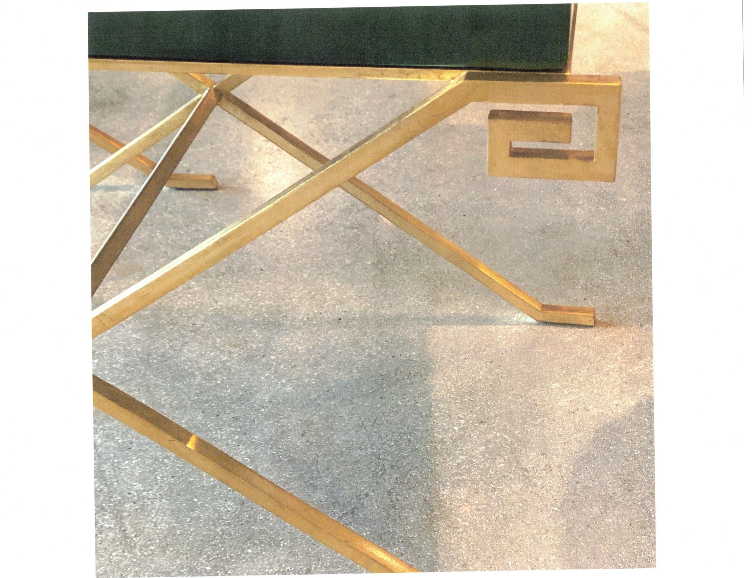 American Pair of Karl Springer Ltd. JMF Greek Key Tables w/Emerald Goatskin Tops