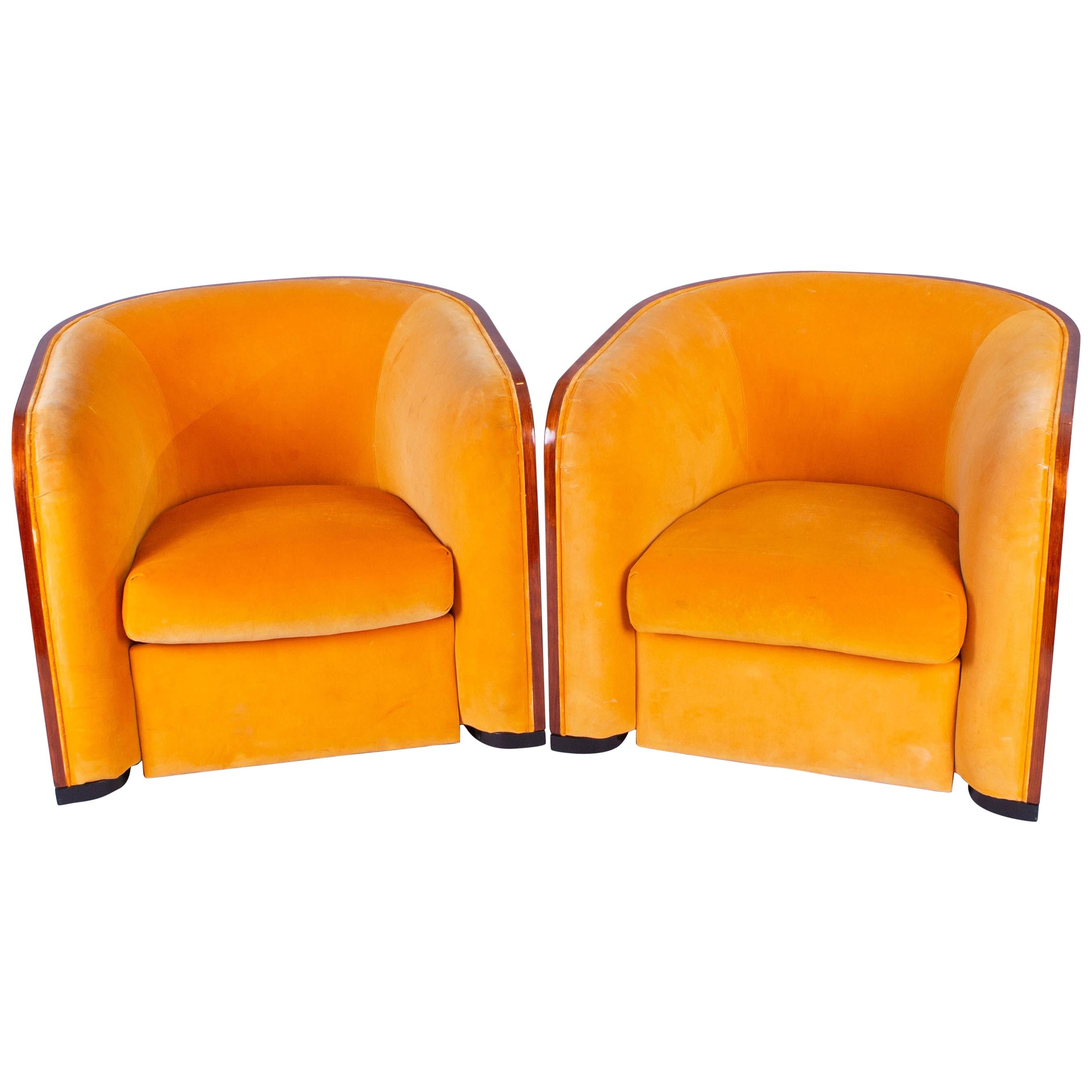Paire de fauteuils club en acajou Karl Springer en vente