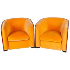 Pair of Karl Springer Mahogany Club Chairs