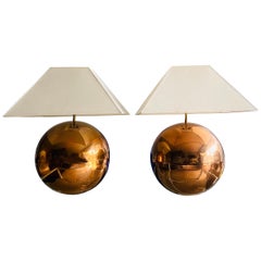 Pair of Karl Springer Metal Ball Lamp