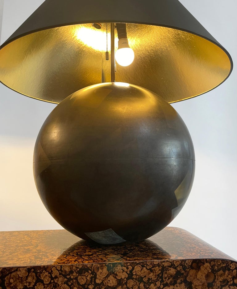 Mid-Century Modern Pair of Karl Springer Metal Ball Lamps For Sale