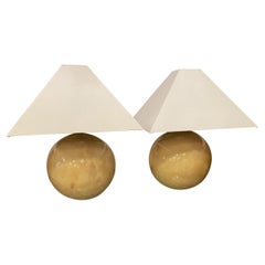 Pair of Karl Springer Modern Citron Goatskin Sphere Table Lamps