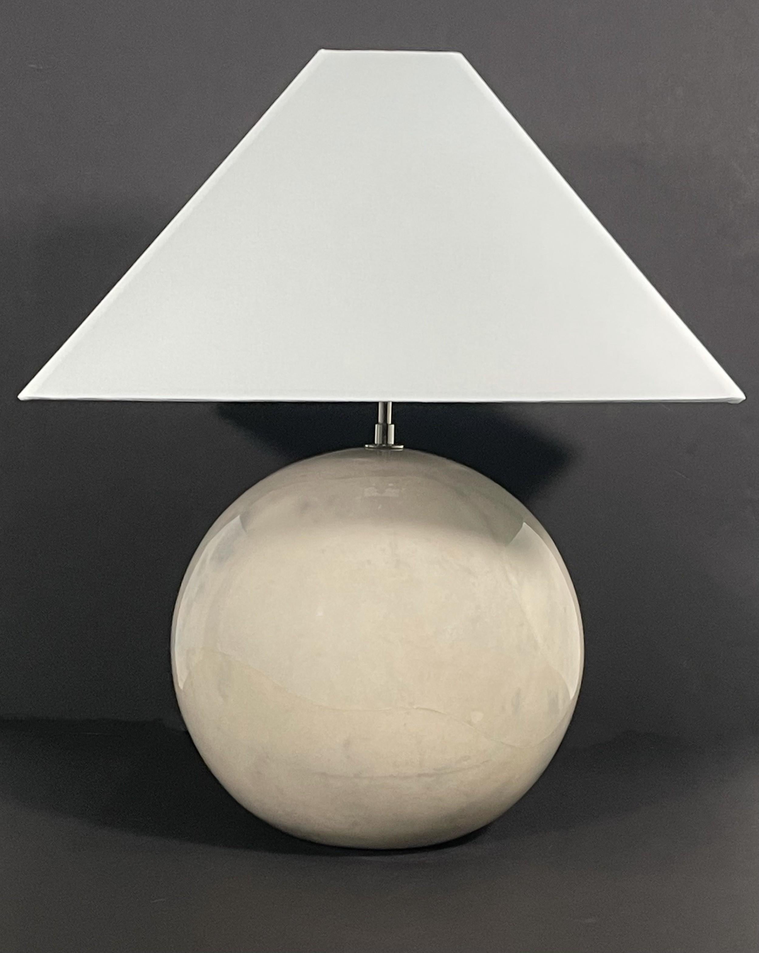 PAIR of Modern sphere goatskin table lamps. (KARL SPRINGER)(PRICED AS PAIR).