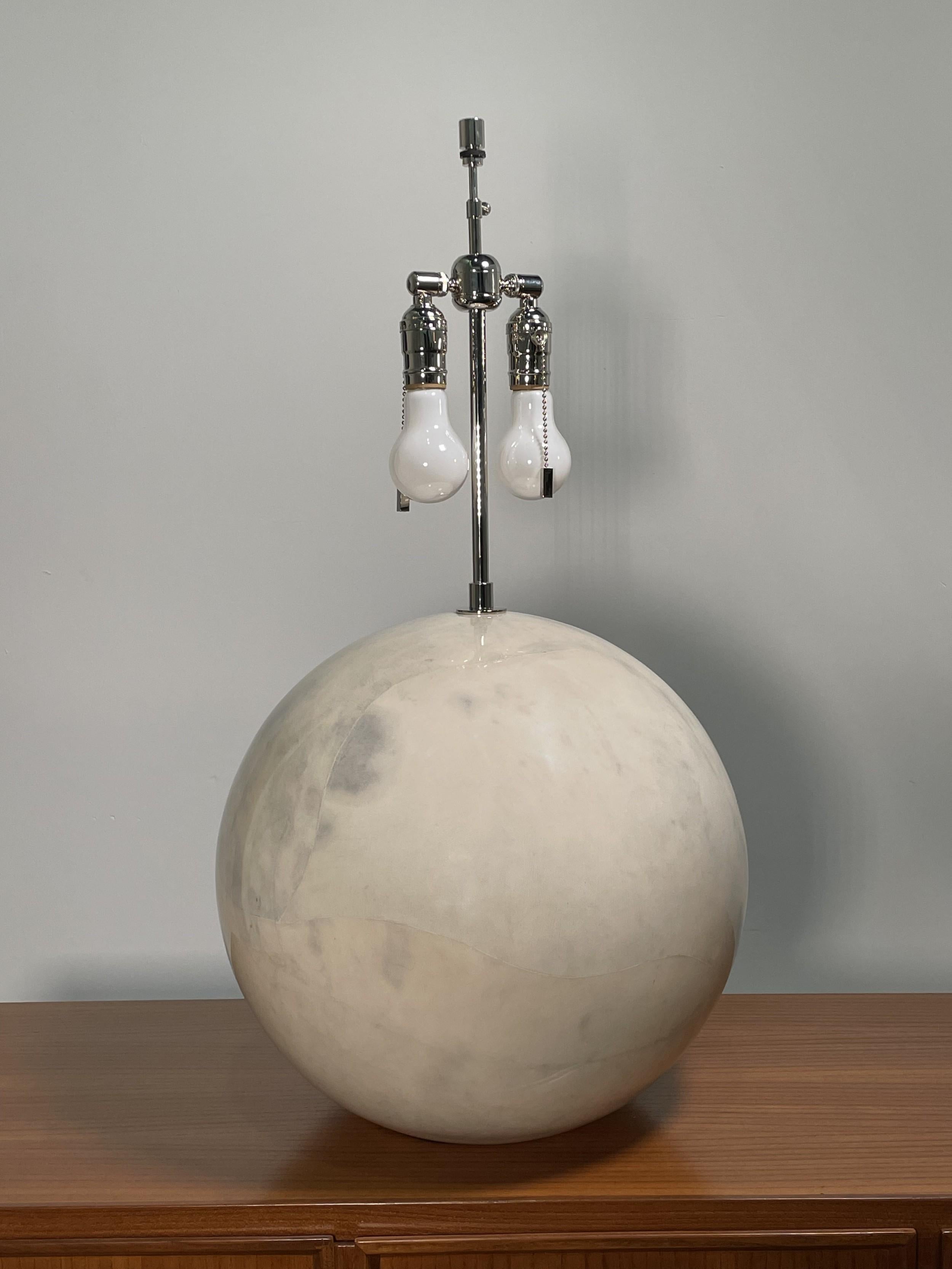 Metal Pair of Karl Springer Modern Goatskin Sphere Table Lamps
