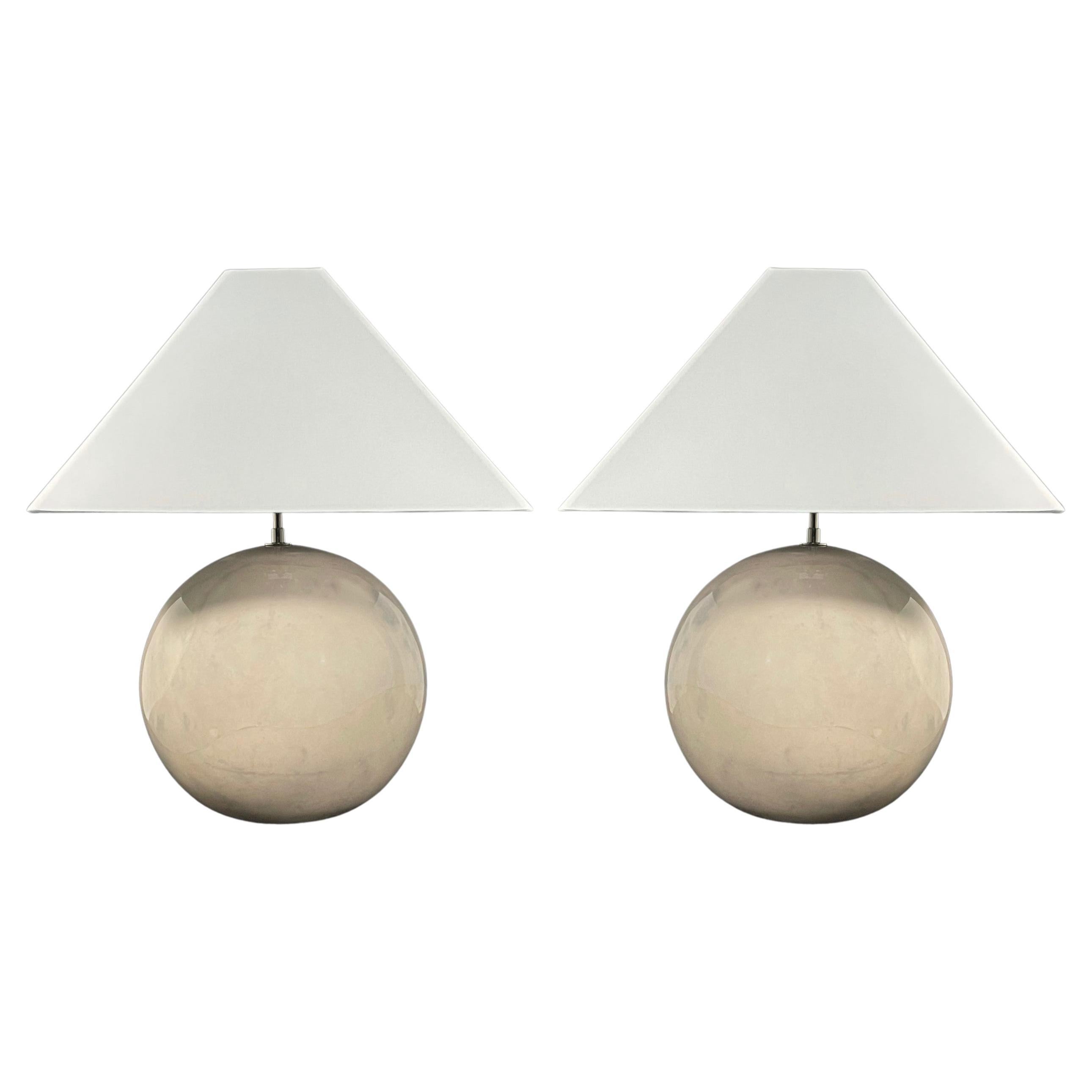Pair of Karl Springer Modern Goatskin Sphere Table Lamps