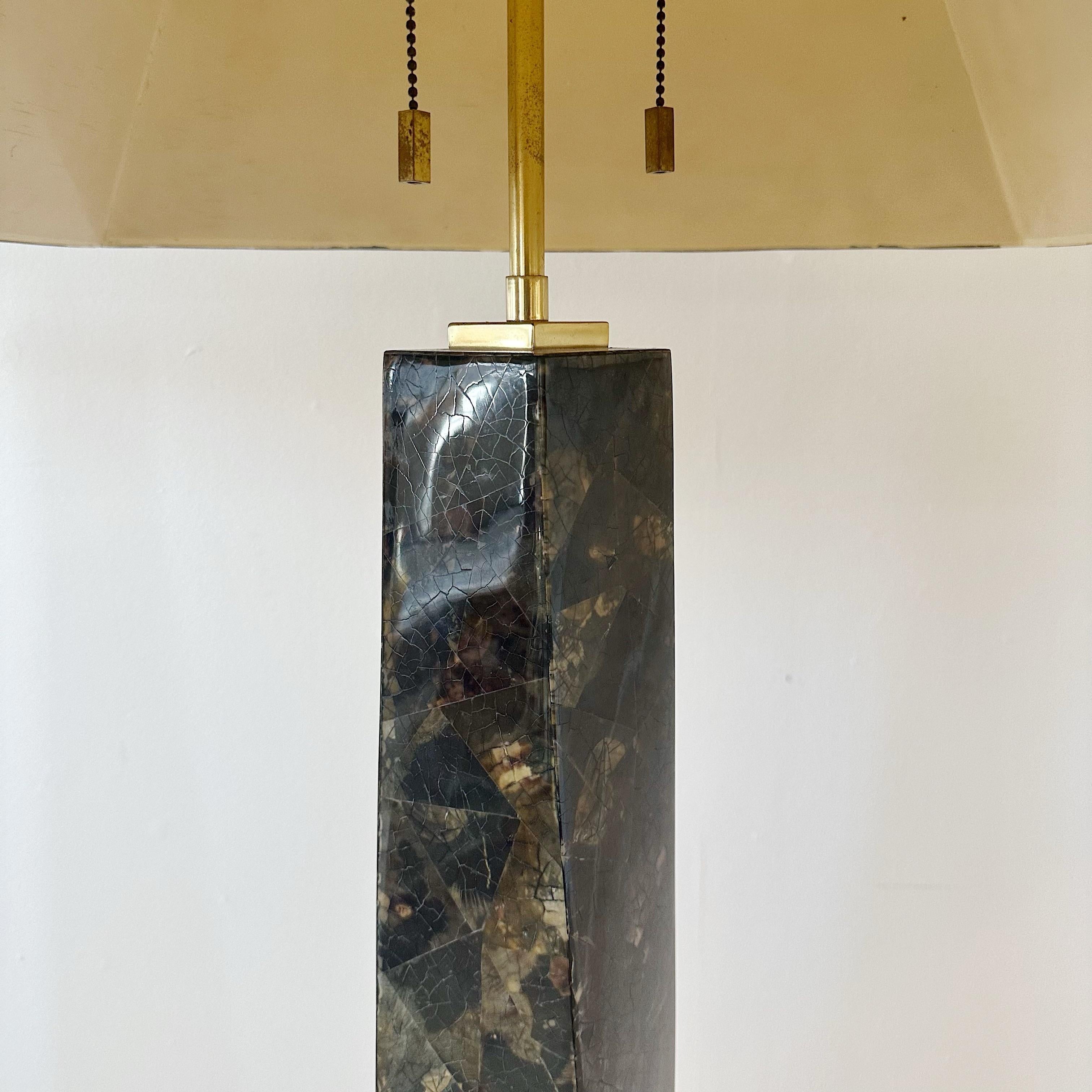 Pair of Karl Springer Penshell Jmf Floor Lamps With Original Penshell Shades In Good Condition In West Palm Beach, FL