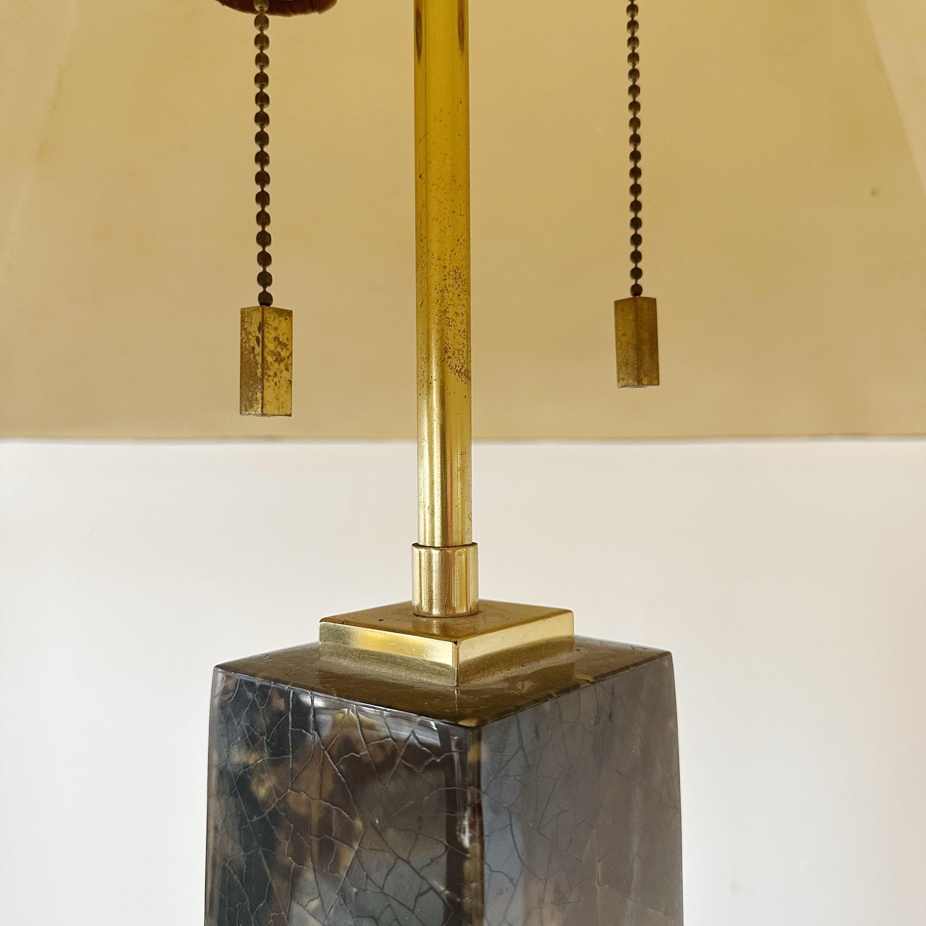Brass Pair of Karl Springer Penshell Jmf Floor Lamps With Original Penshell Shades