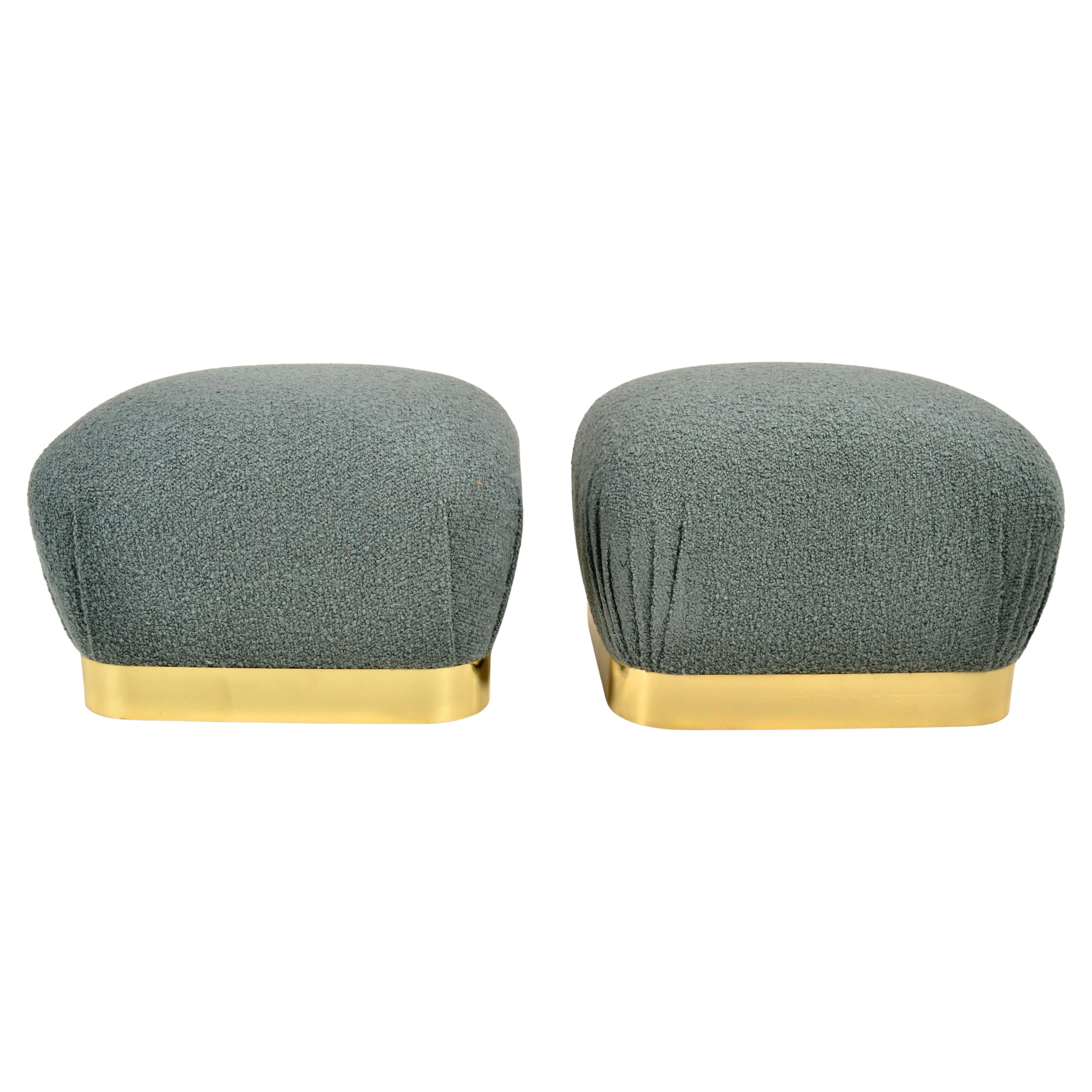 Pair of Karl Springer "Shuffle" Poufs in brass, USA c 1980s For Sale