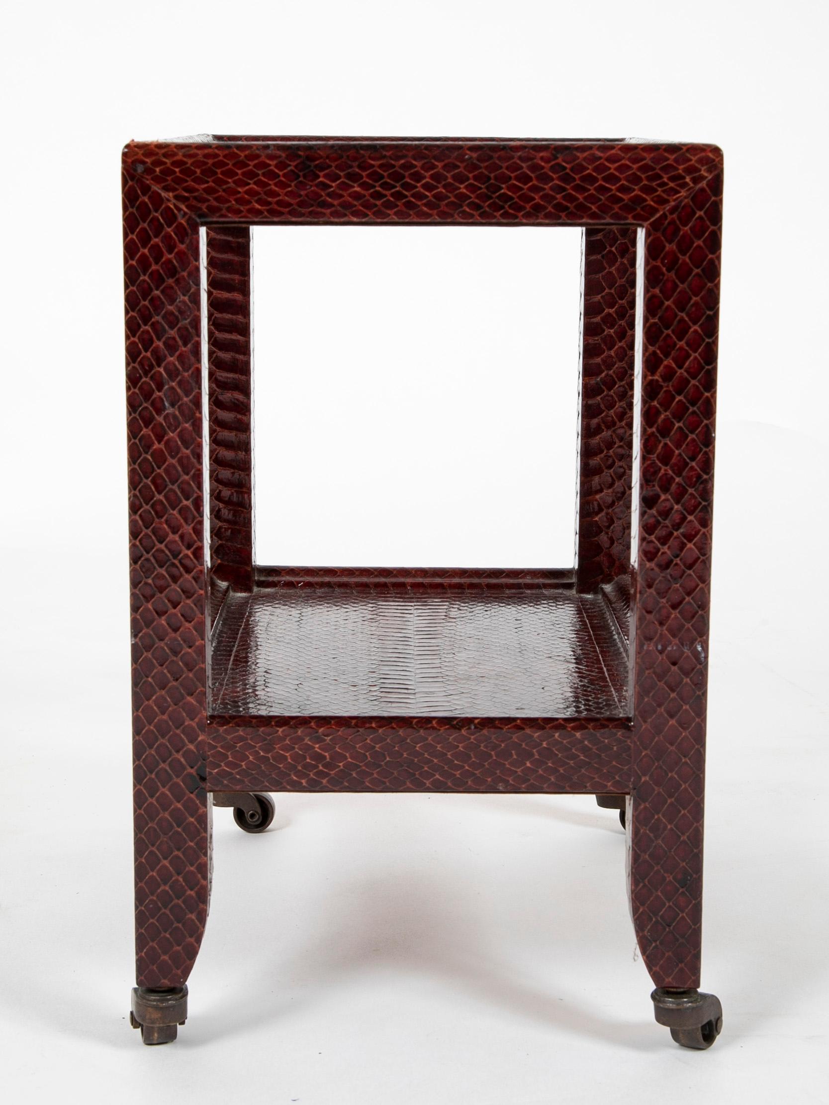 Late 20th Century Pair of Karl Springer Snake Skin Two-Tier Side Tables