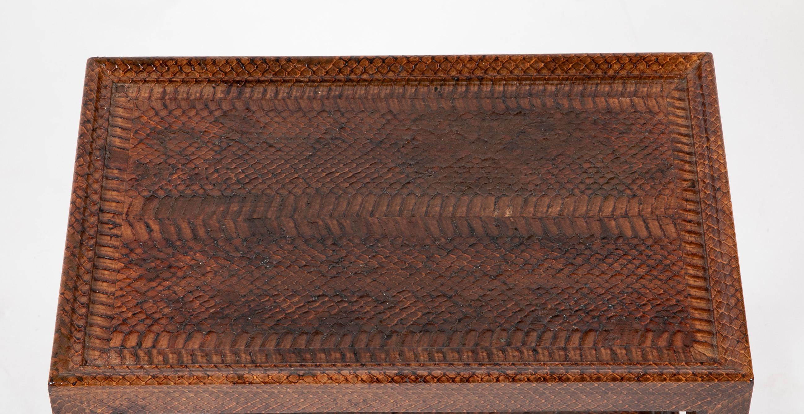 Pair of Karl Springer Snake Skin Two-Tier Side Tables 1
