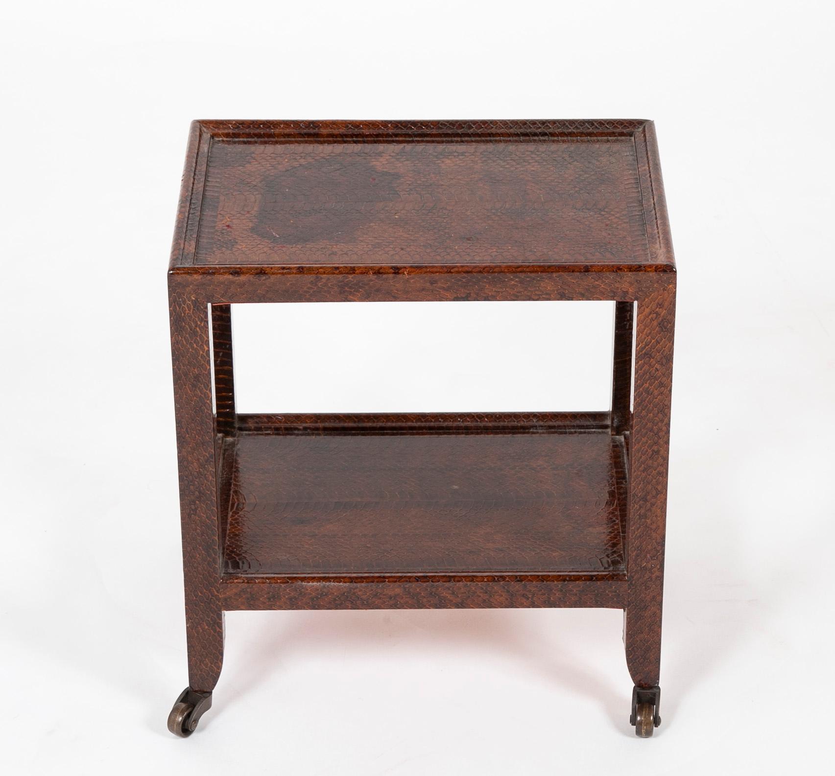 Pair of Karl Springer Snake Skin Two-Tier Side Tables 4