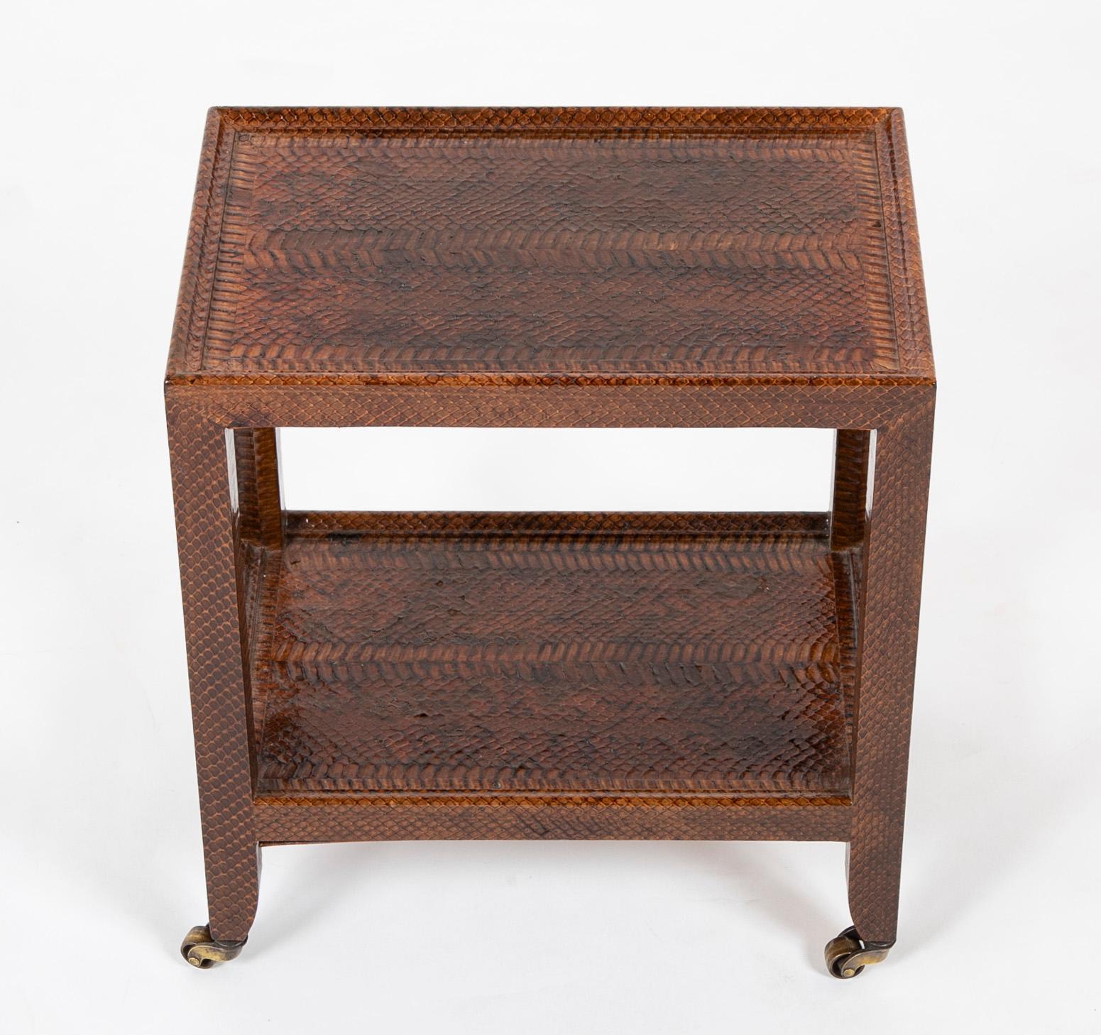 Pair of Karl Springer Snake Skin Two-Tier Side Tables 3