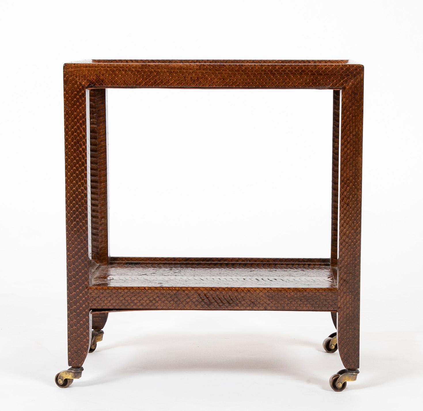 Pair of Karl Springer Snake Skin Two-Tier Side Tables 5