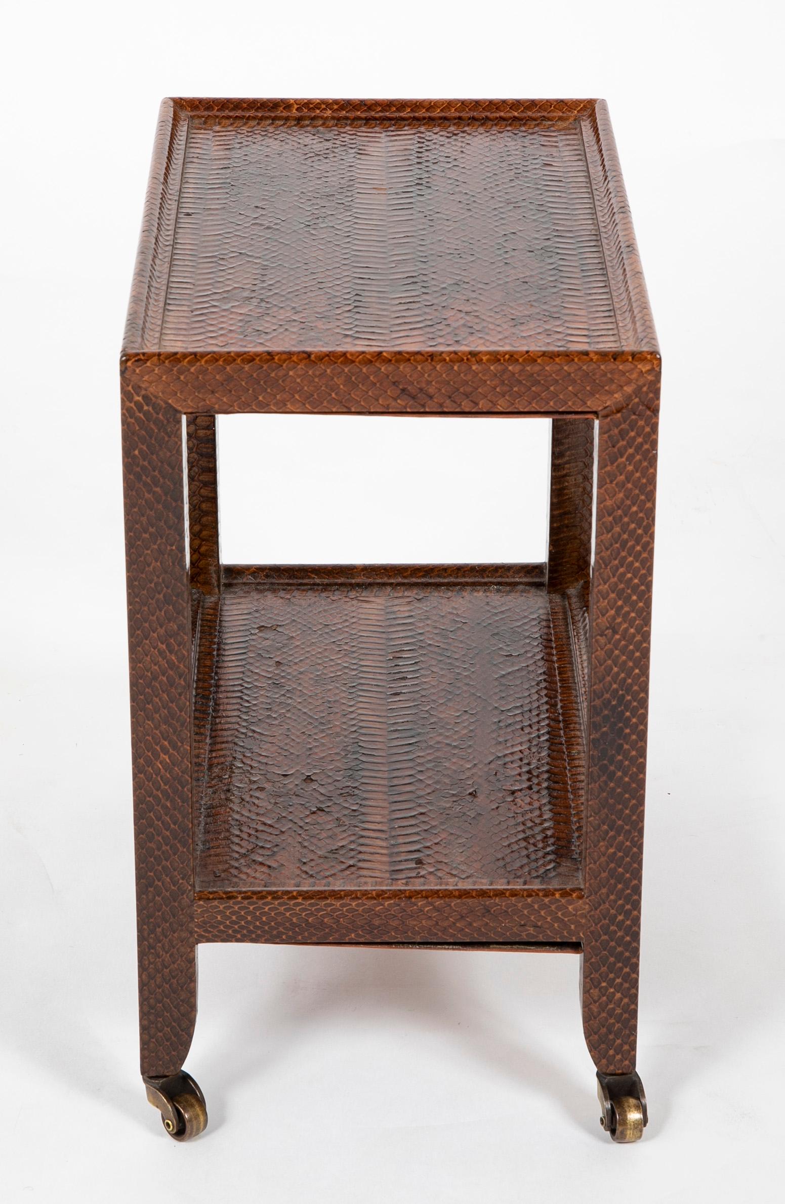 Pair of Karl Springer Snake Skin Two-Tier Side Tables 6