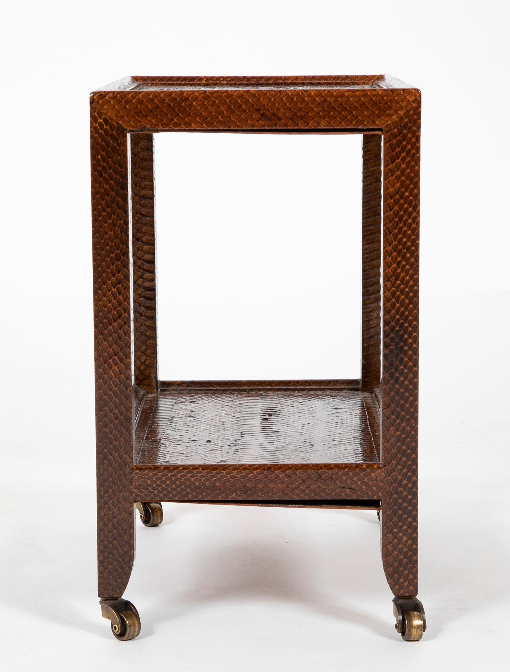 Pair of Karl Springer Snake Skin Two-Tier Side Tables 7