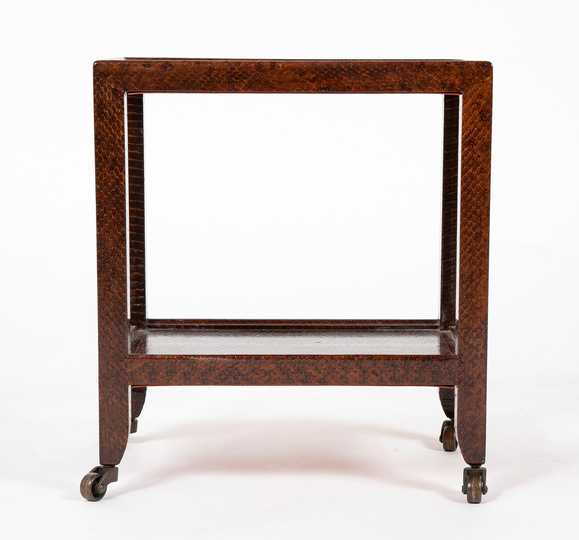 Pair of Karl Springer Snake Skin Two-Tier Side Tables 8