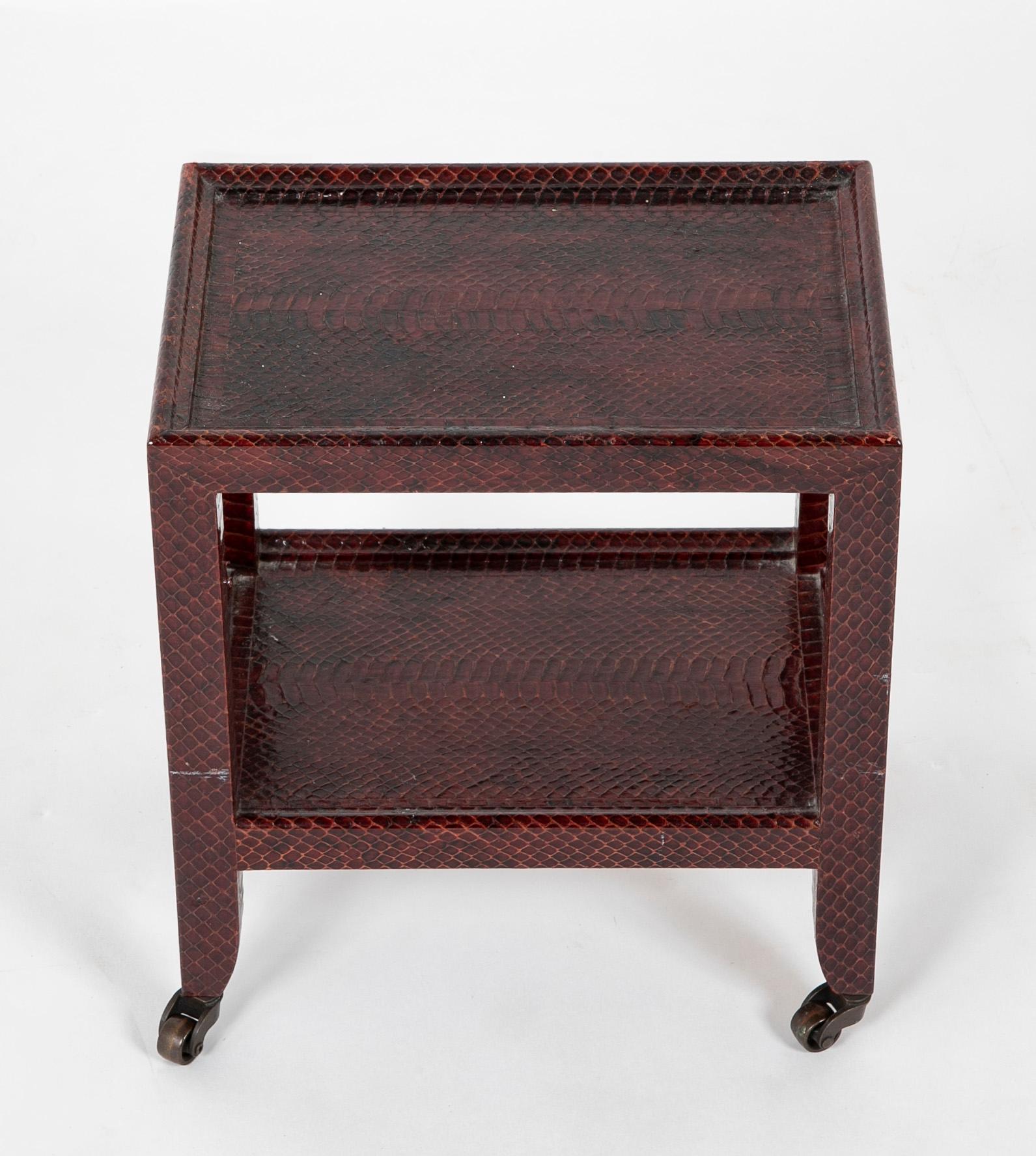 Modern Pair of Karl Springer Snake Skin Two-Tier Side Tables