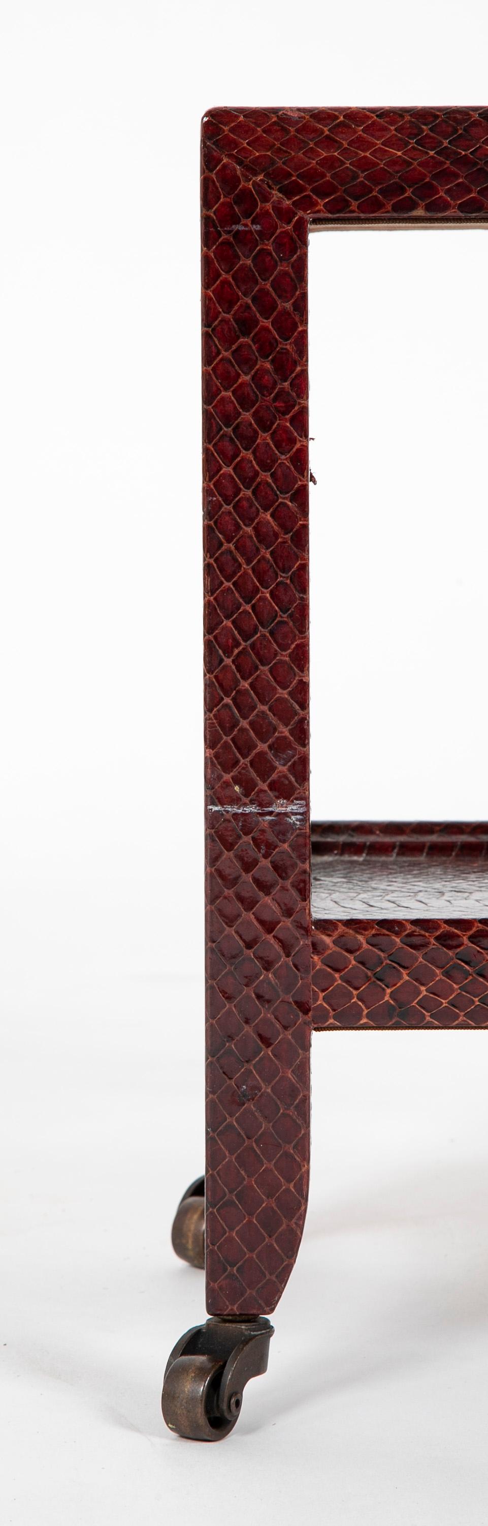 Pair of Karl Springer Snake Skin Two-Tier Side Tables 2