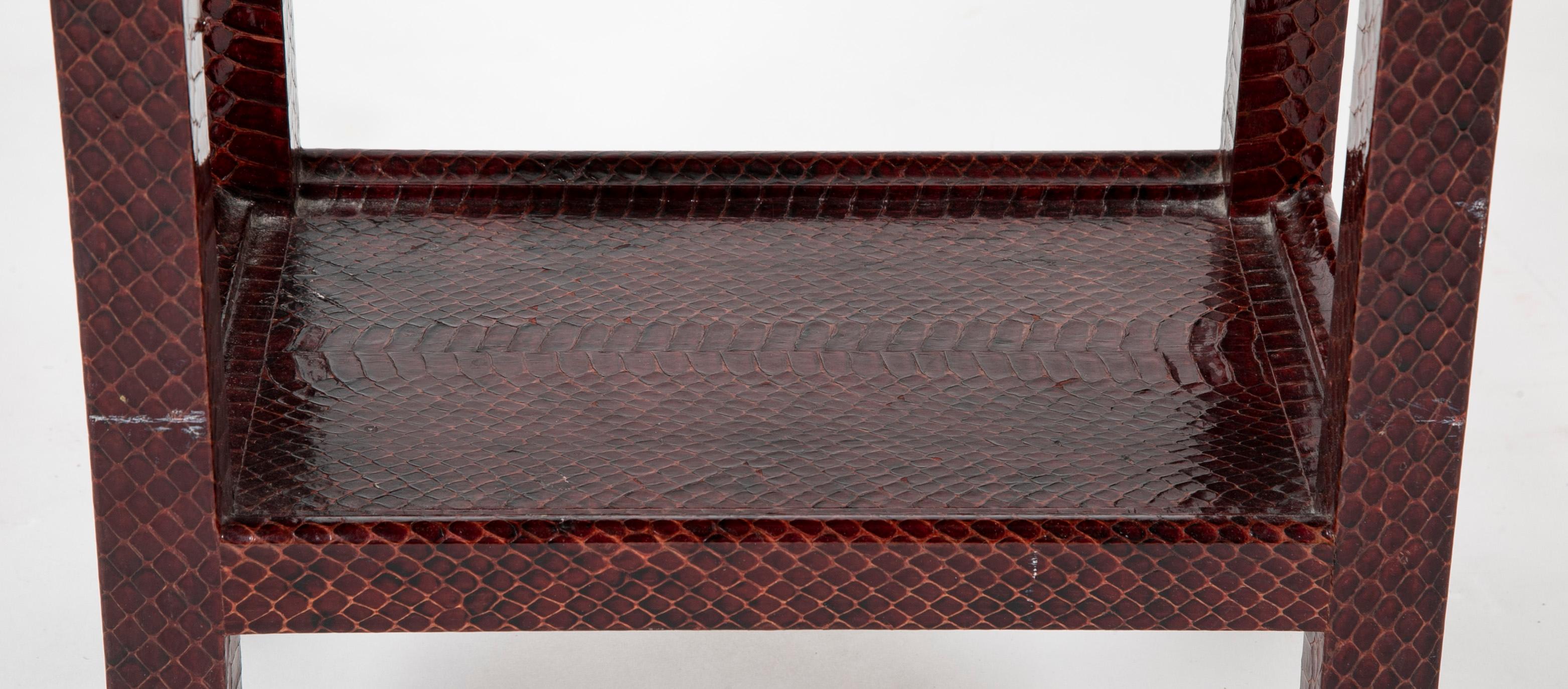 Animal Skin Pair of Karl Springer Snake Skin Two-Tier Side Tables